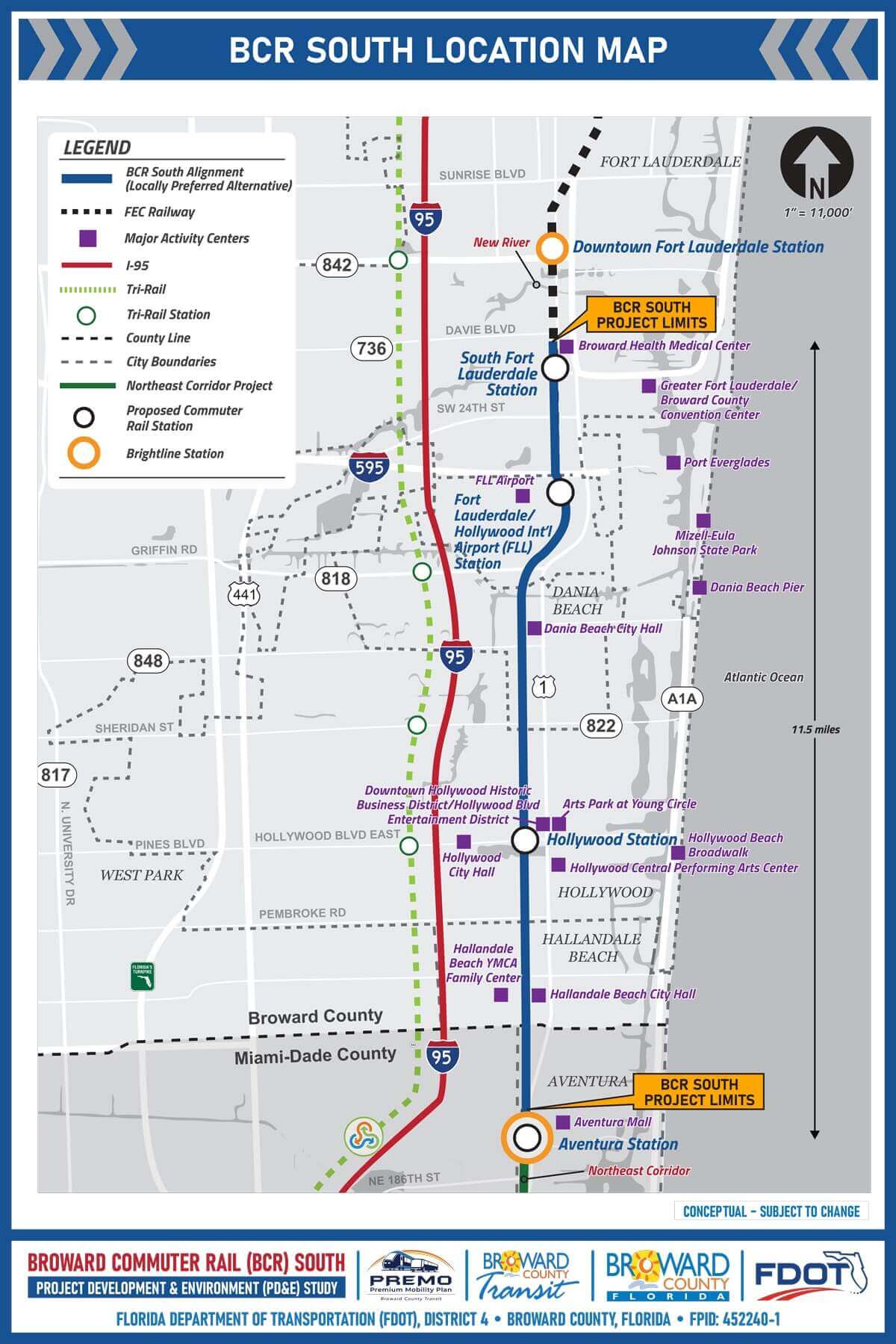 Broward Commuter Rail South map