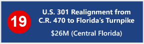 19 - U.S. 301 Realignment from  C.R. 470 to Florida’s Turnpike - $26M (Central Florida) 