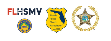 Logos for Florida Highway Safety and Motor Vehicles, Florida Highway Patrol, Florida Police Chiefs Association, and Florida Sheriffs Association