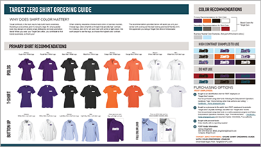 A screenshot of the Target Zero shirt ordering guide.