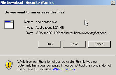 Screen shot of download security warning.