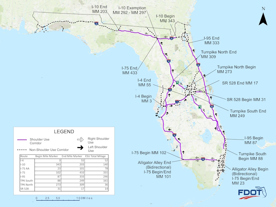 Map of Emergency Shoulder Use corridors