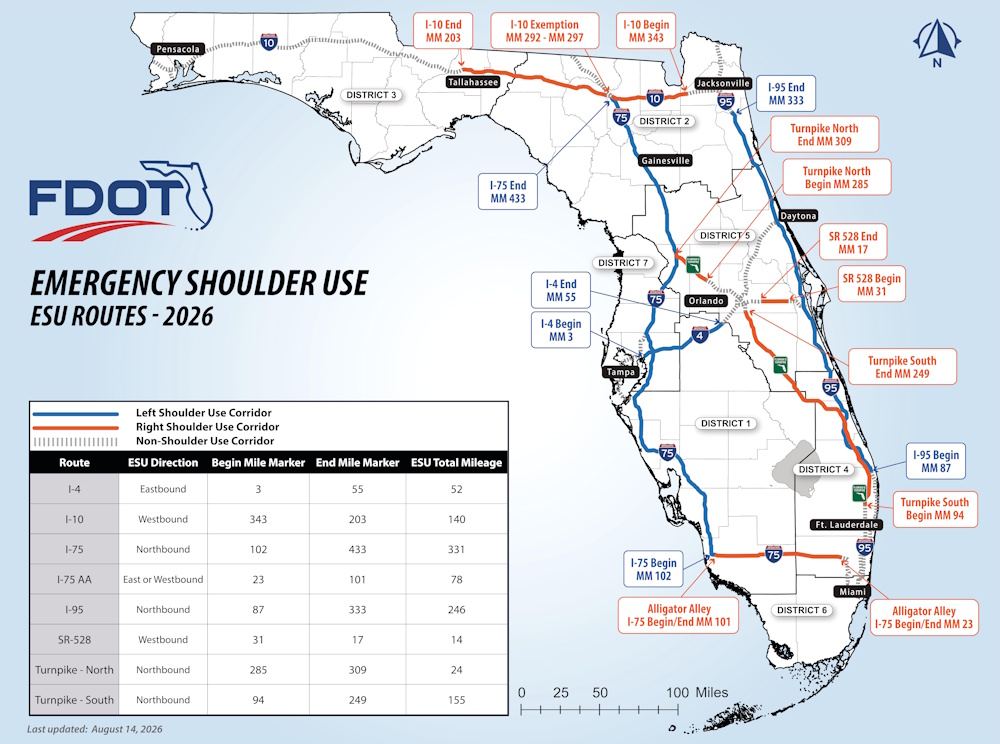 Map of Emergency Shoulder Use corridors
