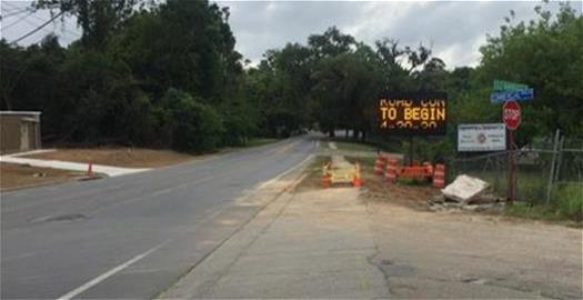 Message sign notifying public of upcoming construction work on Old Bainbridge Road in Leon County