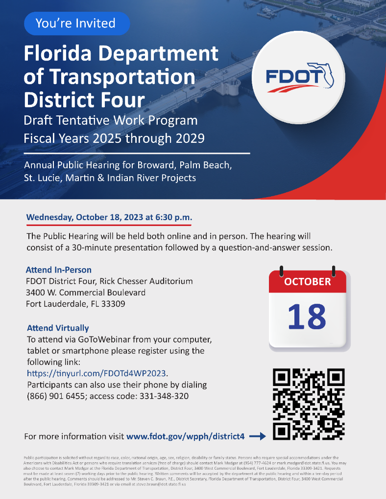 FDOT D4 Work Program Public Hearing Invitation