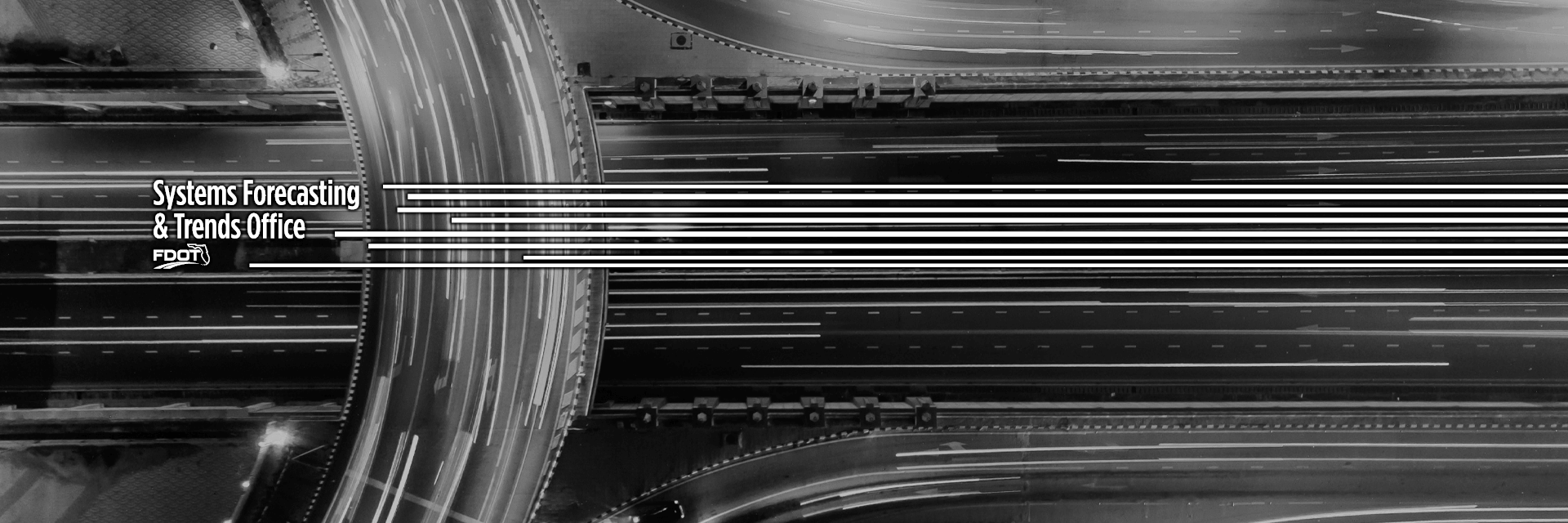 Systems Forecasting and Trends Black and White Banner image of a Highway with an Overpass