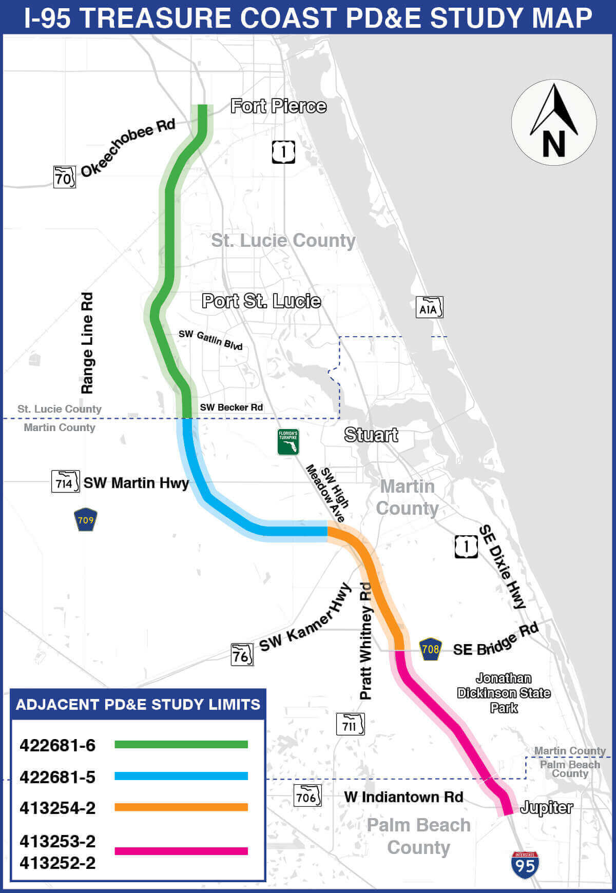 I-95 Treasure Coast PD&E project map