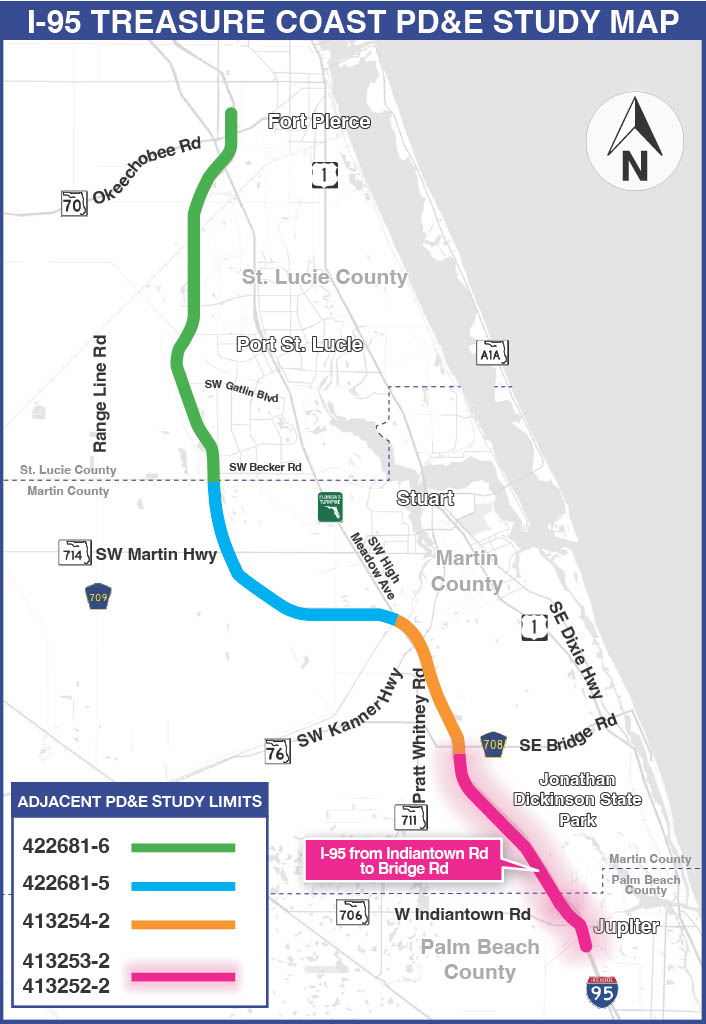I-95 PDE Study From Indiantown Rd. To Bridge Road map