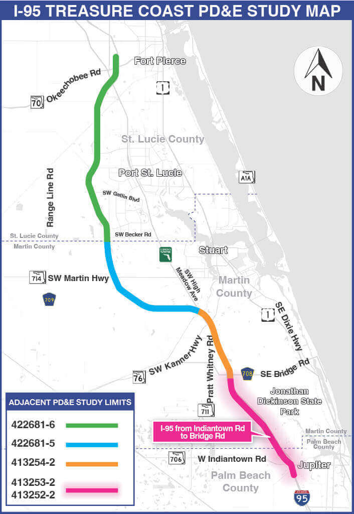 I-95 PDE Study From Indiantown Rd. To Bridge Road map