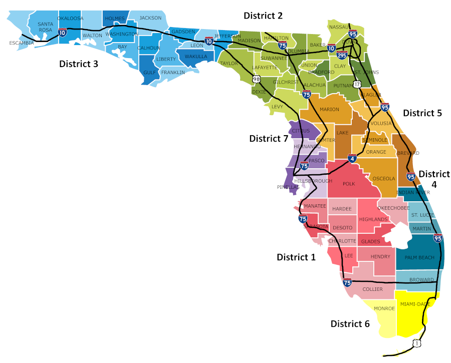 FDOT Districts Map with Counties