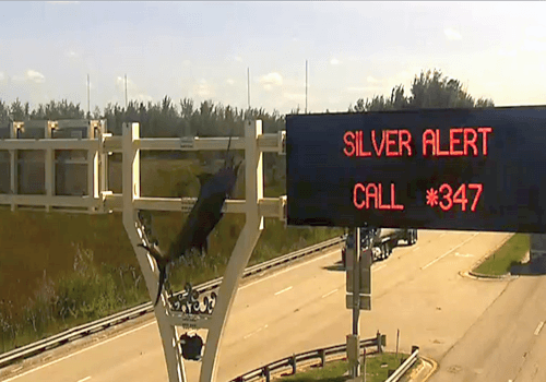 Dynamic message sign displaying Silver Alert information
